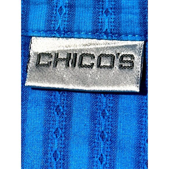 Chicos Button up Blue Pintuck Tunic Blouse Boho Chic Half Sleeves - Picture 5 of 8